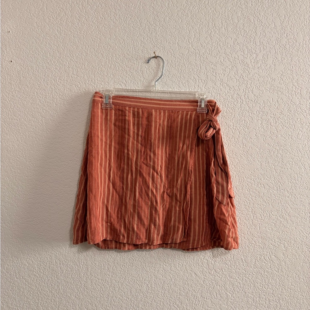American Eagle Outfitters Rust Orange Striped Tie-Waist Mini Skirt